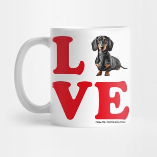 LOVE Black Tan Dachshund Red Letters Mug